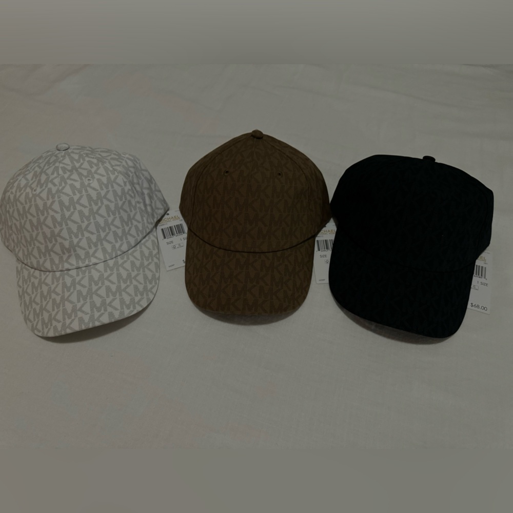 Set of 3 Michael Kors Signature Hat  MK  Logo Print Stretch Cotton Baseball Cap